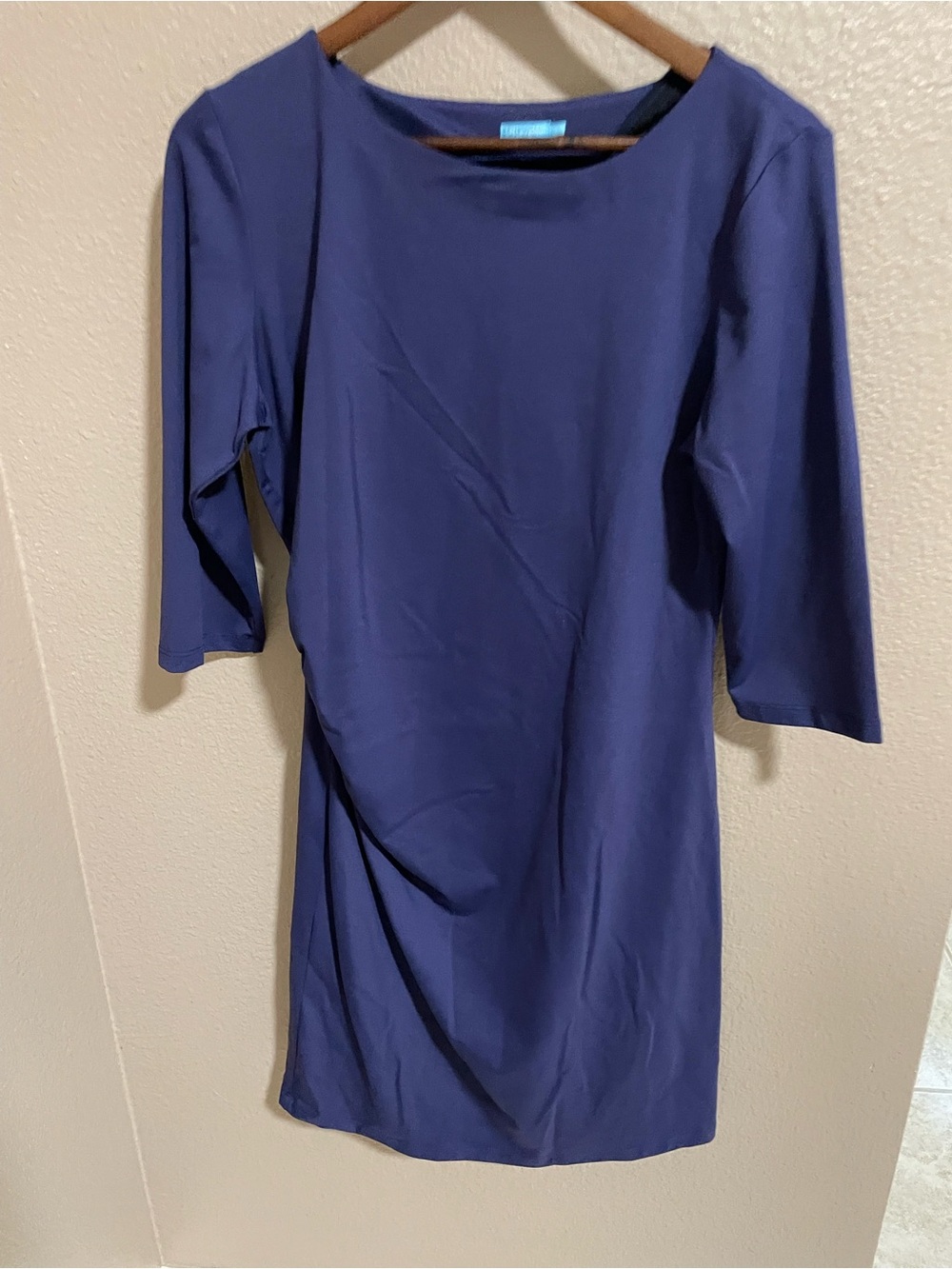 J. McLaughlin Catalina cloth Indigo Boatneck sheath Midi Dress with side Ruched